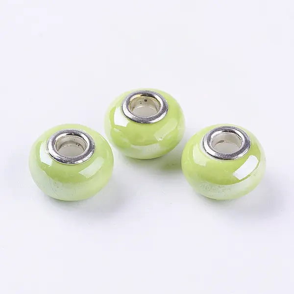 Rondelle Green Yellow Handmade Porcelain Large Hole European Beads