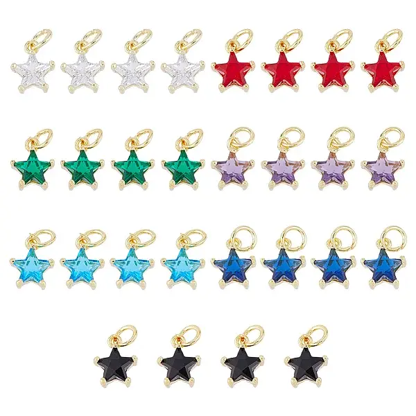 28PCS 7Colors Brass Cubic Zirconia Charms