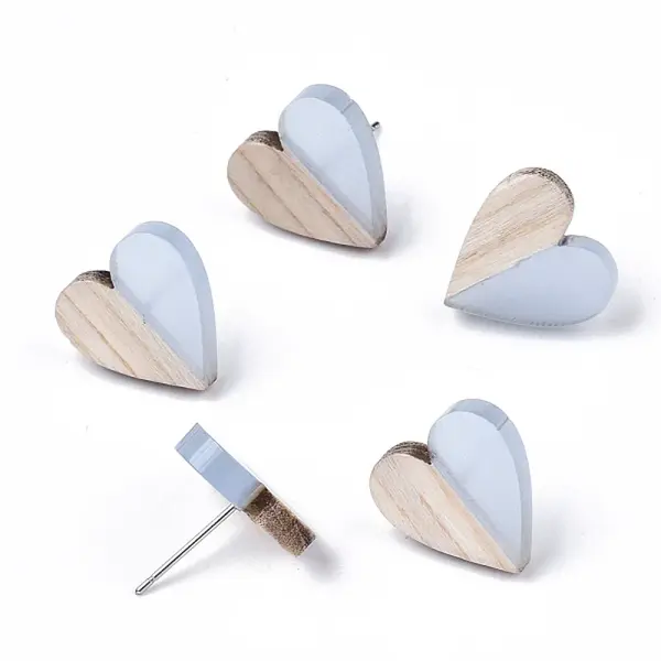 Transparent Resin & Wood Stud Earrings