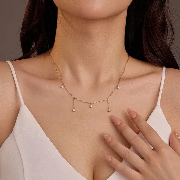 304 Stainless Steel Clear Cubic Zirconia Tassel Necklaces for Women