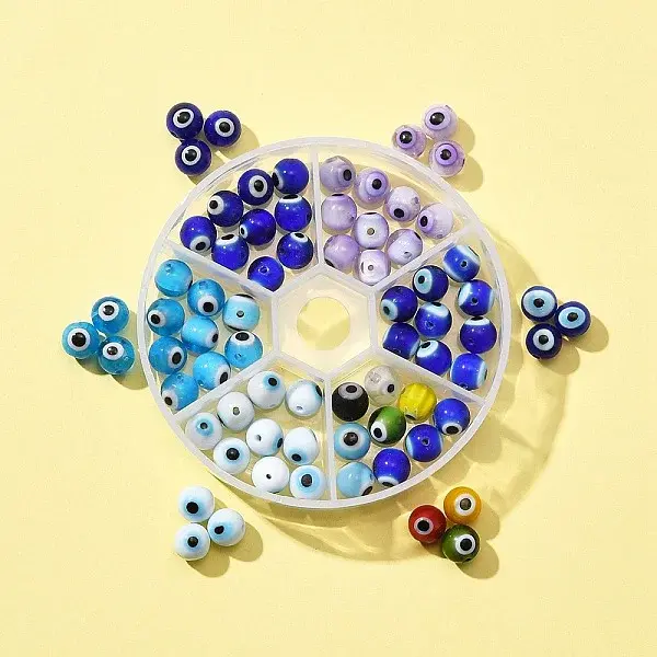 72Pcs 6 Colors Handmade Evil Eye Lampwork Bead