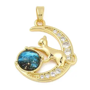 Brass Micro Pave Clear Cubic Zirconia with Glass Pendants