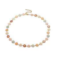 Enamel Daisy Link Chain Necklace