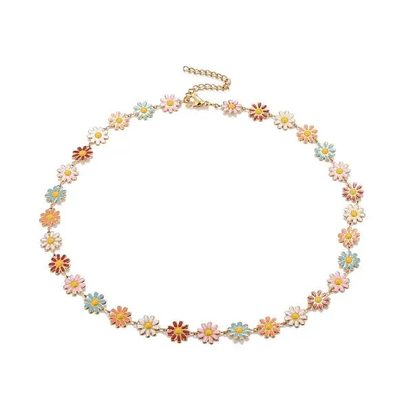 Enamel Daisy Link Chain Necklace