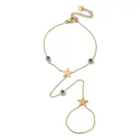Stainless Steel Royal Blue Enamel Evil Eye & Star Ring Bracelets for Women