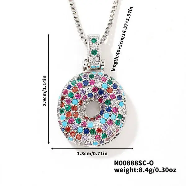 Brass Pave Colorful Cubic Zirconia Letter Pendant Box Chain Necklaces