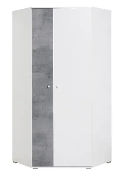 Rohová šatní skříň omega - bílá/beton