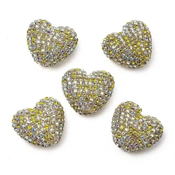 Sparkling Acrylic Heart Beads with Rhinestone Embellishment