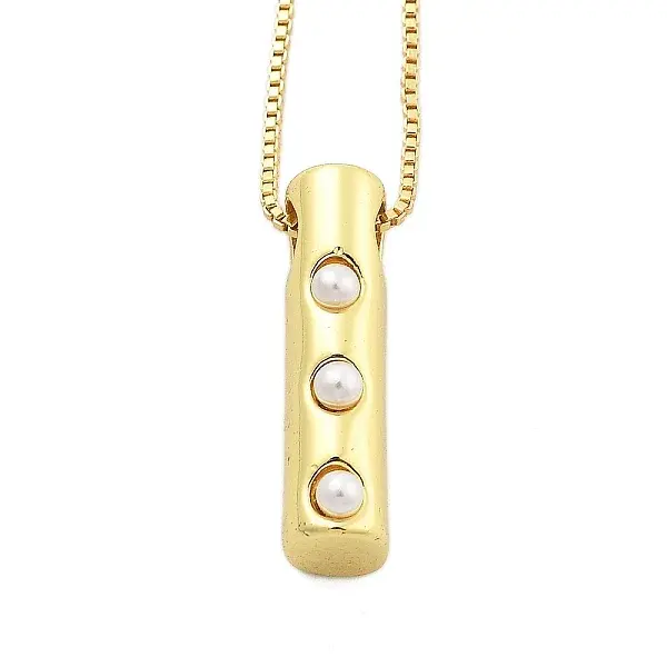Brass & Plastic Pearl Letter Pendant Box Chain Necklaces for Women