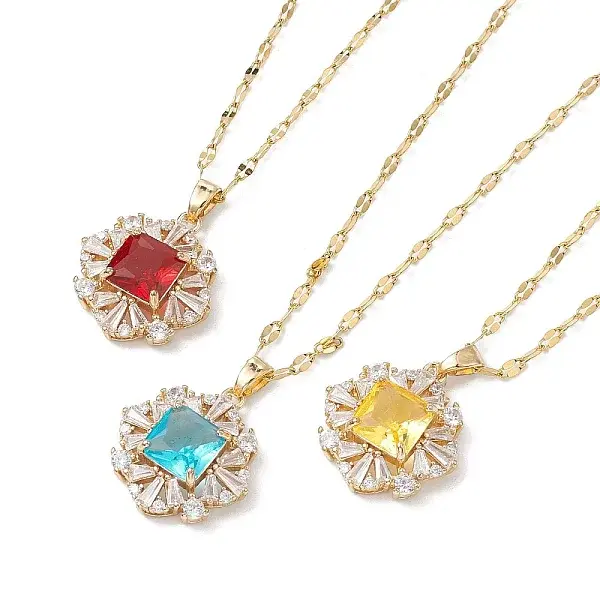 Brass Micro Pave Cubic Zirconia Pendant Necklaces