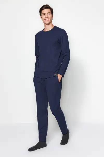 Trendyol Indigo Regular Fit Vaflové Pletené Pyžamo Set