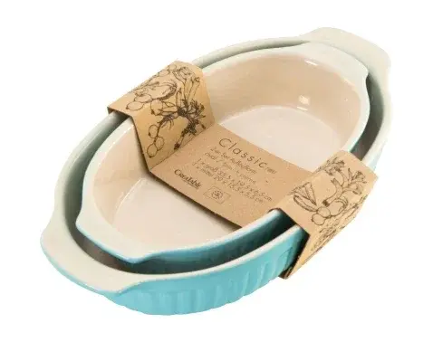 Sada zapekacích misiek (2 ks) modrá/krémová kamenina, oválne%