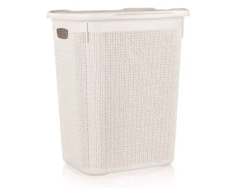 Kôš na prádlo 50 l, krémový, ratanový vzhľad%