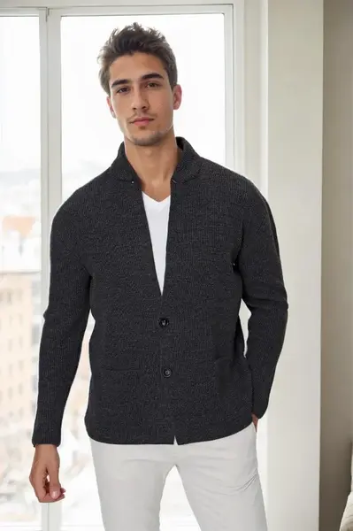 87095 Dewberry Mens Knitwear Cardigan-ANTHRACITE