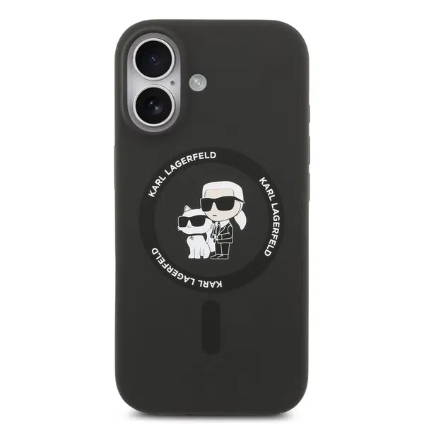 Zadní kryt Karl Lagerfeld Liquid Silicone Karl and Choupette MagSafe pro Apple iPhone 17, černá