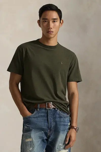 Bavlněné tričko Polo Ralph Lauren pánské, zelená barva, 710P07548