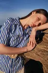 Women's striped shirt with pocket MOODO - navy blue