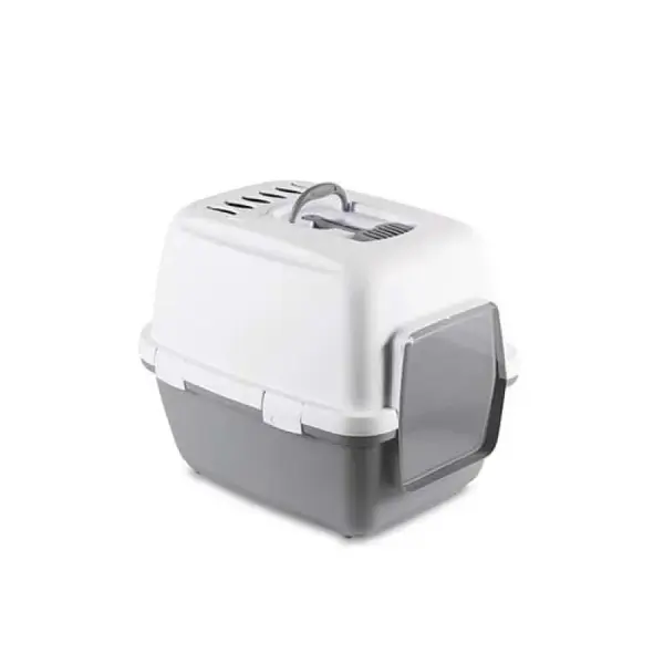 STEFANPLAST Cathy Comfort Krytá mačacia toaleta s filtrom a lopatkou sivá/biela 58x45x48cm