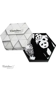 ZOOKSY/RAINBOW SOCKS Dúhové ponožky s motívmi zvierat Zebra panda čiernobiele 2 páry