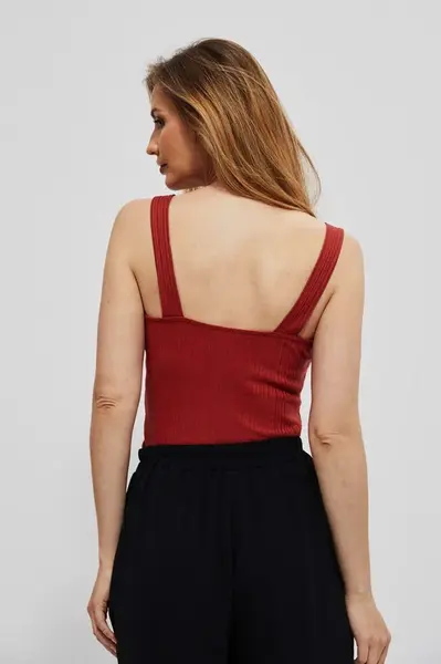 Žebrovaný top se širokými ramínky - červený