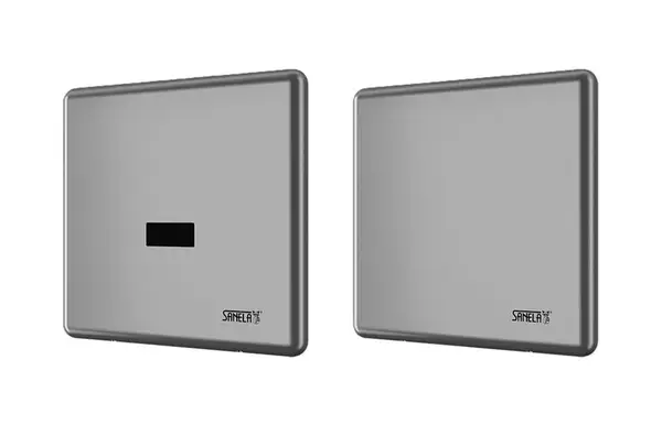 Sanela - Automatický skupinový splachovač pisoárov, s elektronikou ALS, 24 V DC, Bluetooth, matná nerezová SLP 05KX