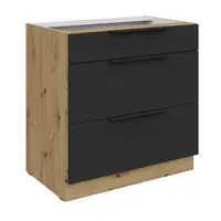 Spodní skříňka Aria 80 D 3S BB - Premium Box Barva korpusu: Dub artisan, Barva dvířek: BL - Black AFM