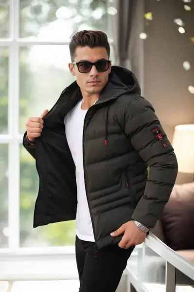 67514 Dewberry Hooded Winter Mens Puffer Coat-KHAKI