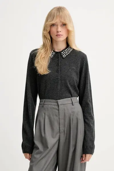 Vlněný svetr Gestuz dámský, šedá barva, 10910778