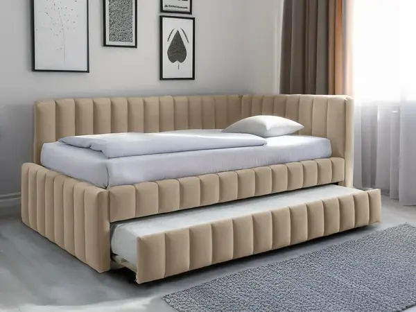 Čalouněná postel COMFINO VELVET s přistýlkou 120x200 cm krémová