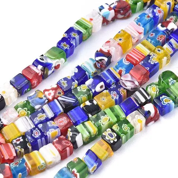 Cube Handmade Millefiori Glass Beads
