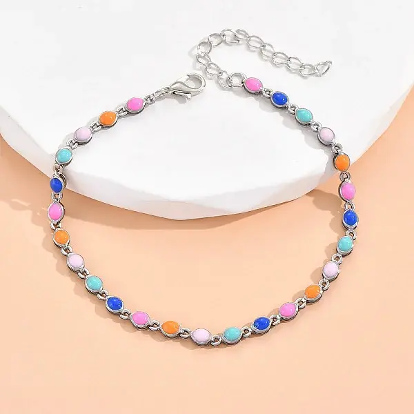 Bohemian Style Brass Enamel Oval Link Anklets
