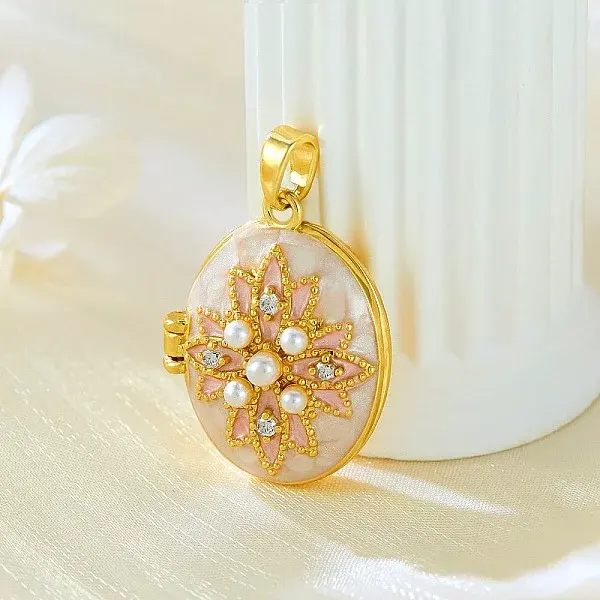 Brass Micro Pave Clear Cubic Zirconia Locket Pendants