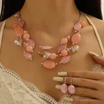 Retro Alloy Resin Dangle Earrings & Multi-Layered Necklaces Sets