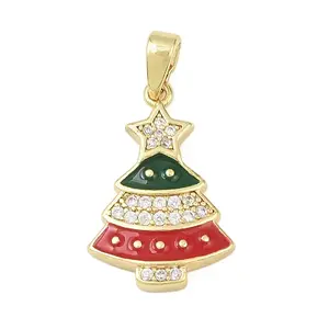 Christmas Brass Micro Pave Cubic Zirconia Pendants