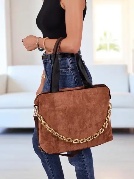 Resti Aurelia Toscana Large Brown A4 Suede Bag with Gold Chain