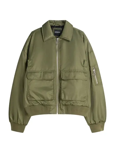 Bershka Prechodná bunda  kaki