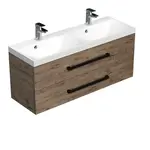 Kúpeľňová skrinka s čiernou úchytkou a umývadlom SAT Cube Way 120x53x40 cm dub Wellington mat CUBE2C120ZDW