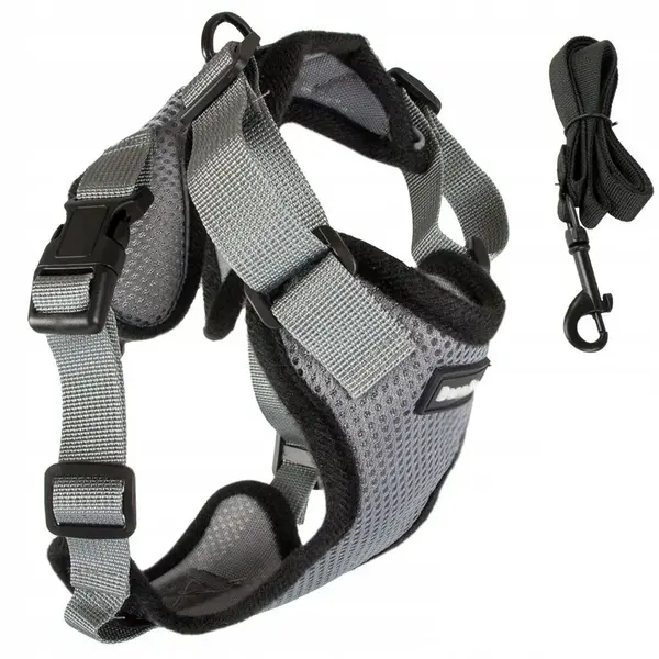 Postroj s vodítkom pre psa BRADY veľkosť M Farba: Sivá