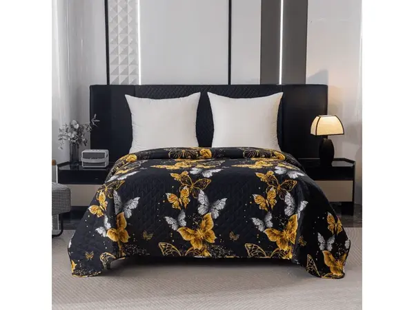 Prehoz na posteľ GOLD BUTTERFLY čierny Rozmer: 220 x 240 cm