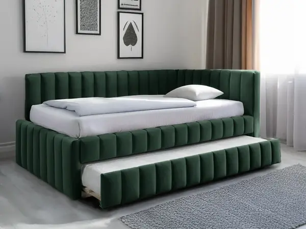 Čalouněná postel COMFINO VELVET s přistýlkou 120x200 cm tmavě zelená