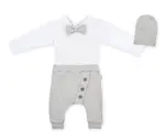 Baby Nellys 3-dílná sada Hubert, body s motýlkem, tepláčky a čepička - šedý vel.  92