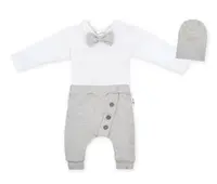 Baby Nellys 3-dílná sada Hubert, body s motýlkem, tepláčky a čepička - šedý vel.  98