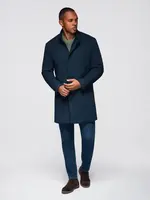 Ombre Men's tailored structured coat with high collar - navy blue