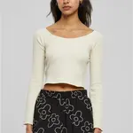 Dámské krátké žebrování s širokým výstřihem do V a dlouhým rukávem bílé pískové