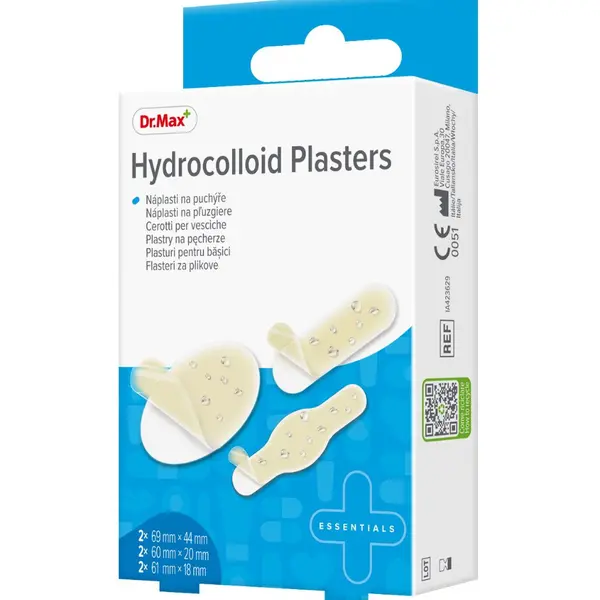 Dr. Max Hydrocolloid Plasters 3 velikosti náplasti na puchýře 6 ks