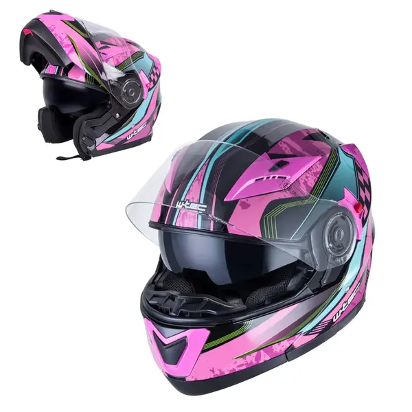 Výklopná moto přilba W-TEC Pezzon Magenta růžovo-černá S (55-56)