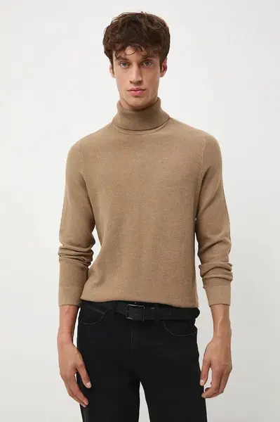 Bavlněný svetr Medicine pánský, hnědá barva, s golfem