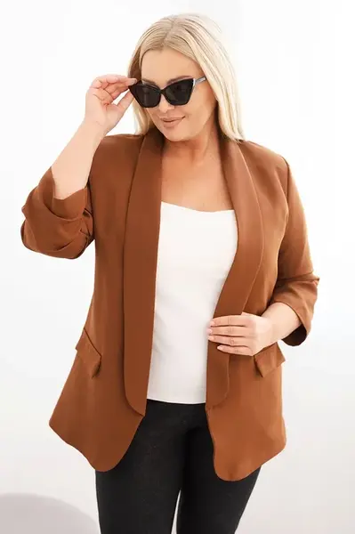 Kesi Włoski Dámska sako Plus Size bez zapínania s podšívkou XL/2XL hnedá