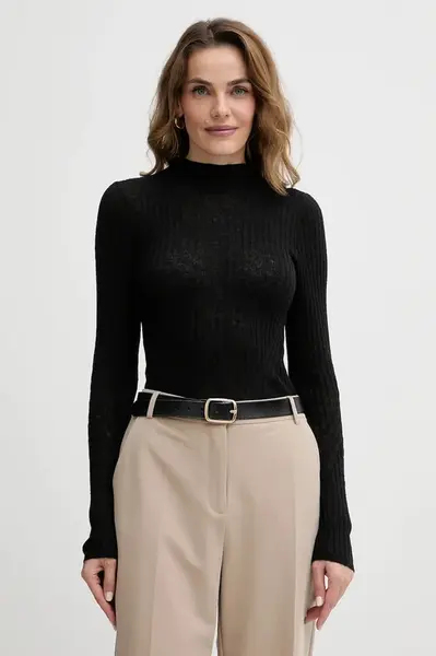 Svetr s příměsí vlny BOSS Orange C_Fenni černá barva, s pologolfem, 50549391