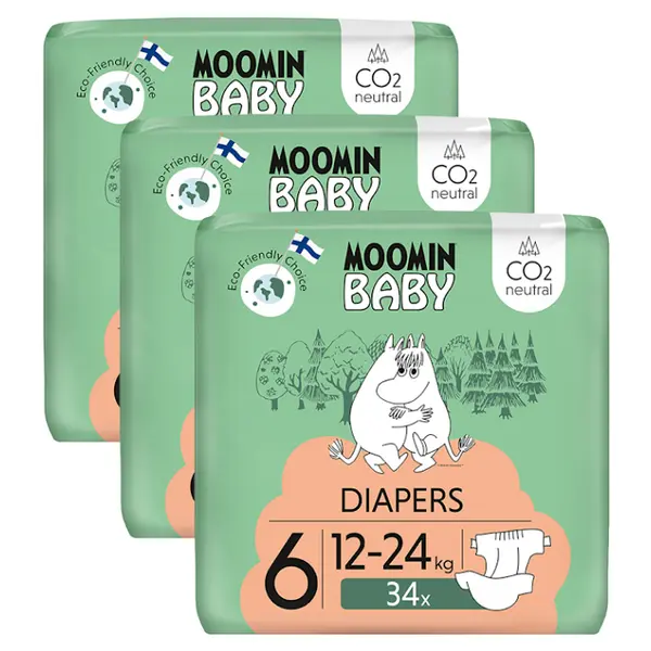 MOOMIN Baby 6 eko pleny měsíční balení maxi 12–24 kg 102 kusů
